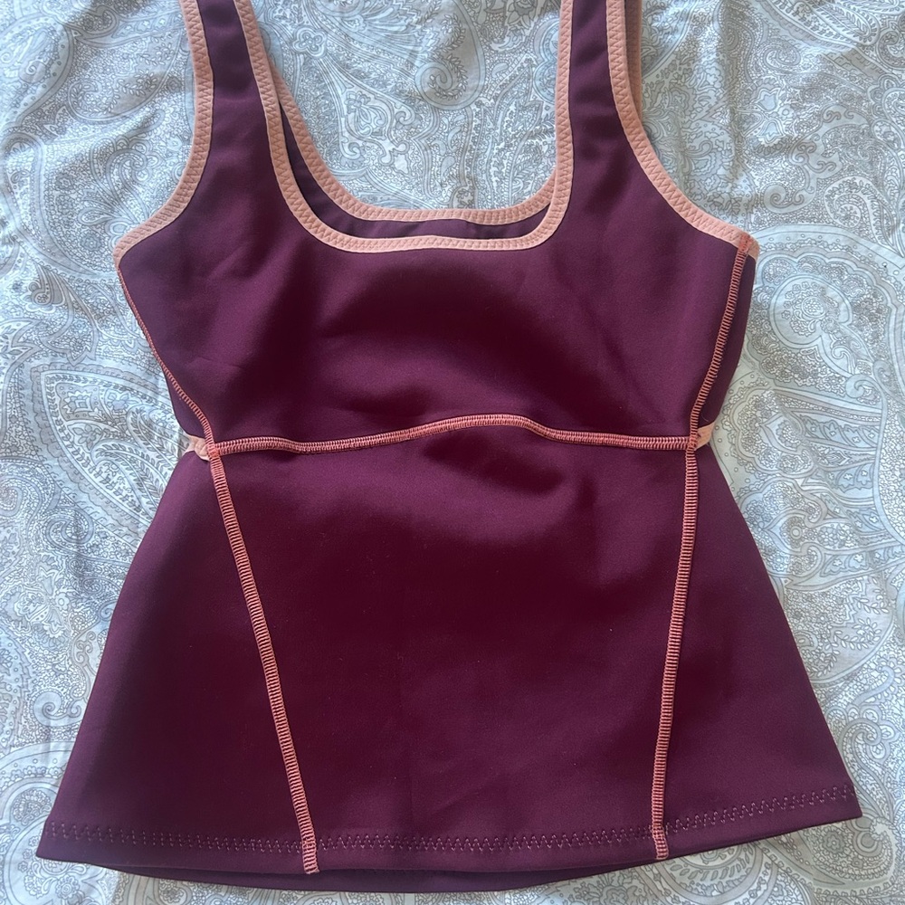 Fabletics Maroon Tank Top with Peach Trim